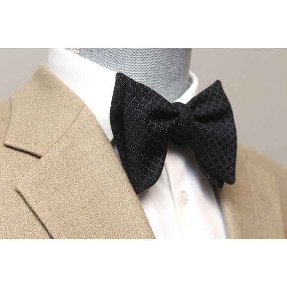 Men's Self tied Bow Tie Silk Bowtie Big Butterfly Bow tie S619 Black Plaid - Picture 9 of 13